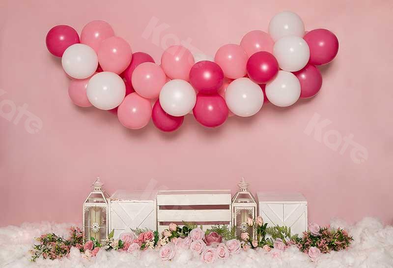 Kate Cake Smash Blumen Luftballons rosa Geburtstag Hintergrund von Emetselch - Kate Backdrop.de