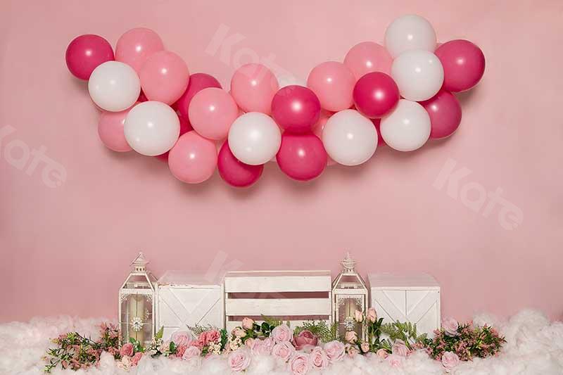 Kate Cake Smash Blumen Luftballons rosa Geburtstag Hintergrund von Emetselch - Kate Backdrop.de