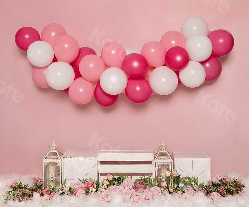 Kate Cake Smash Blumen Luftballons rosa Geburtstag Hintergrund von Emetselch - Kate Backdrop.de