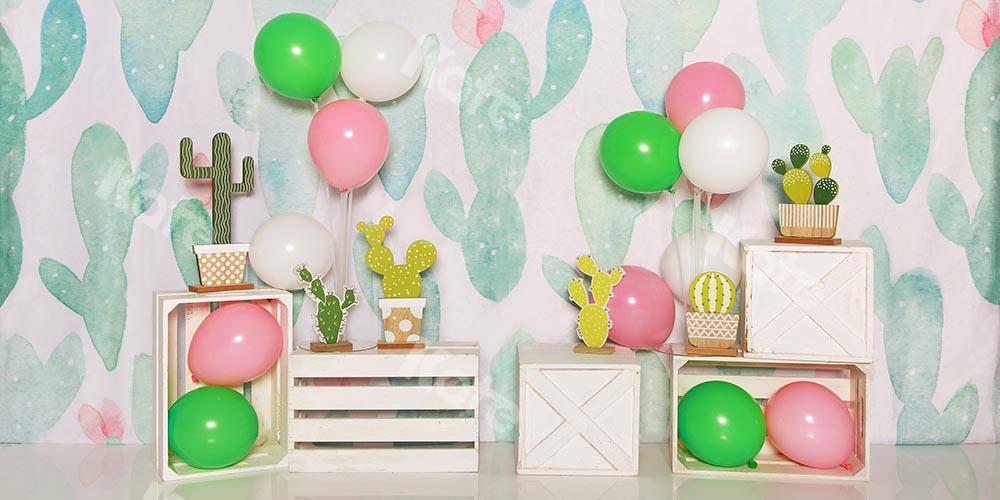 Kate Cake Smash Sommerhintergrund mit Kaktus Geburtstag Ballons von Emetselch - Kate Backdrop.de
