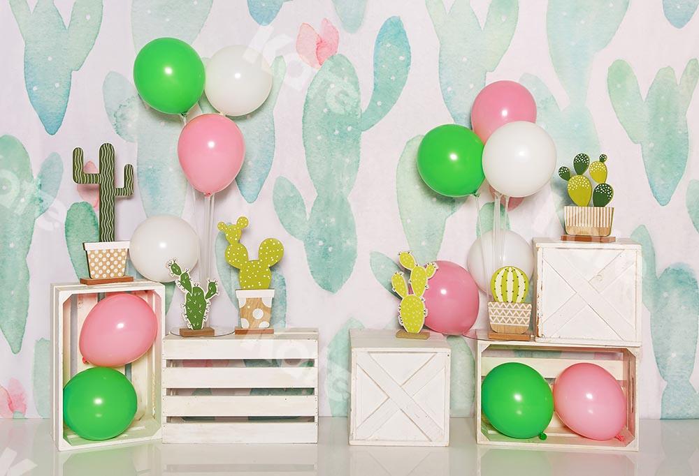 Kate Cake Smash Sommerhintergrund mit Kaktus Geburtstag Ballons von Emetselch - Kate Backdrop.de