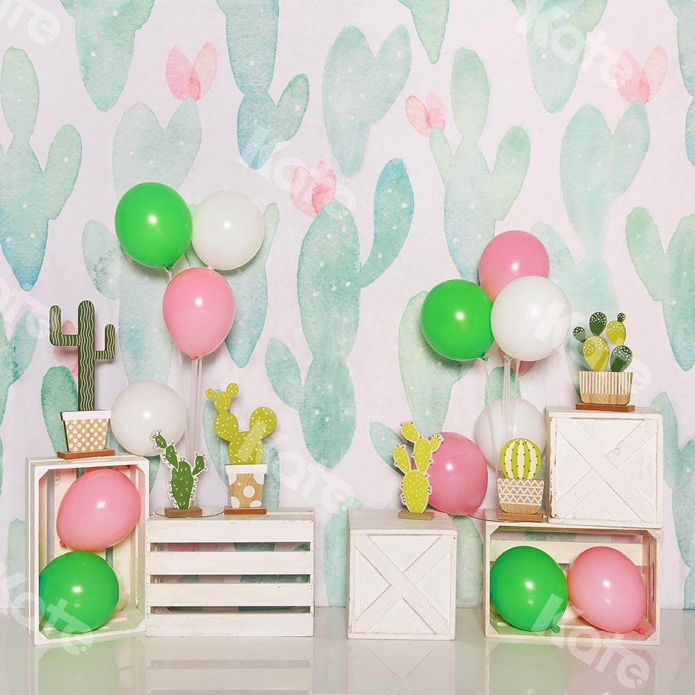 Kate Cake Smash Sommerhintergrund mit Kaktus Geburtstag Ballons von Emetselch - Kate Backdrop.de