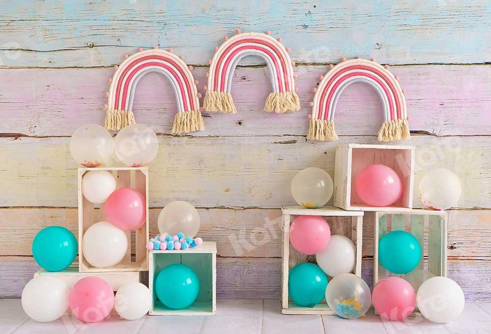 Kate Regenbogen Ballons Cake Smash Geburtstag Hintergrund von Emetselch - Kate Backdrop.de