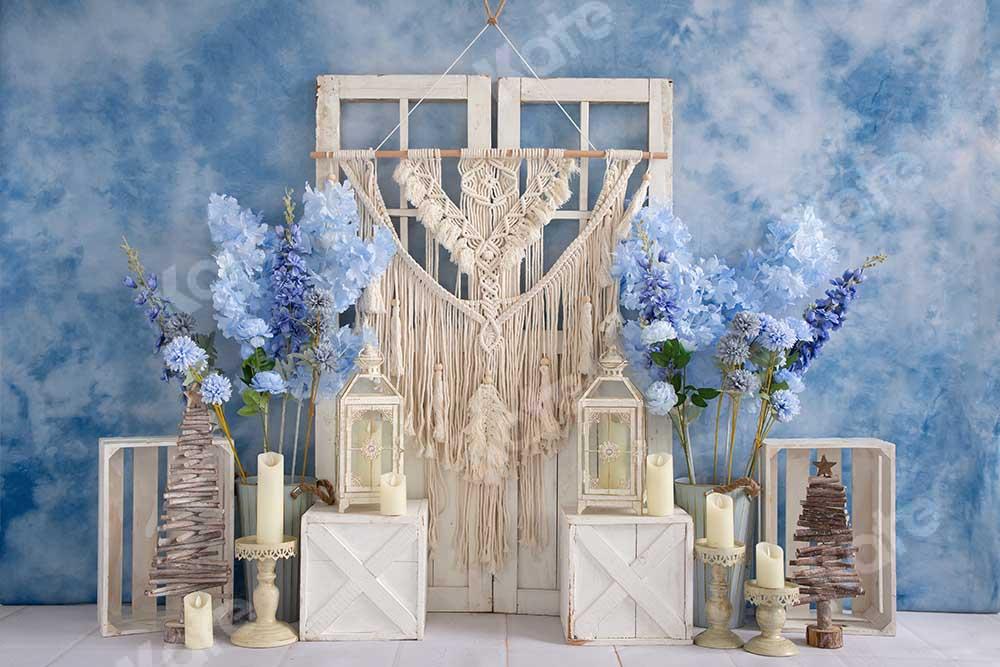 Kate Boho Blaue Blumen Cake Smash Scheunentor Geburtstag Hintergrund von Emetselch - Kate Backdrop.de