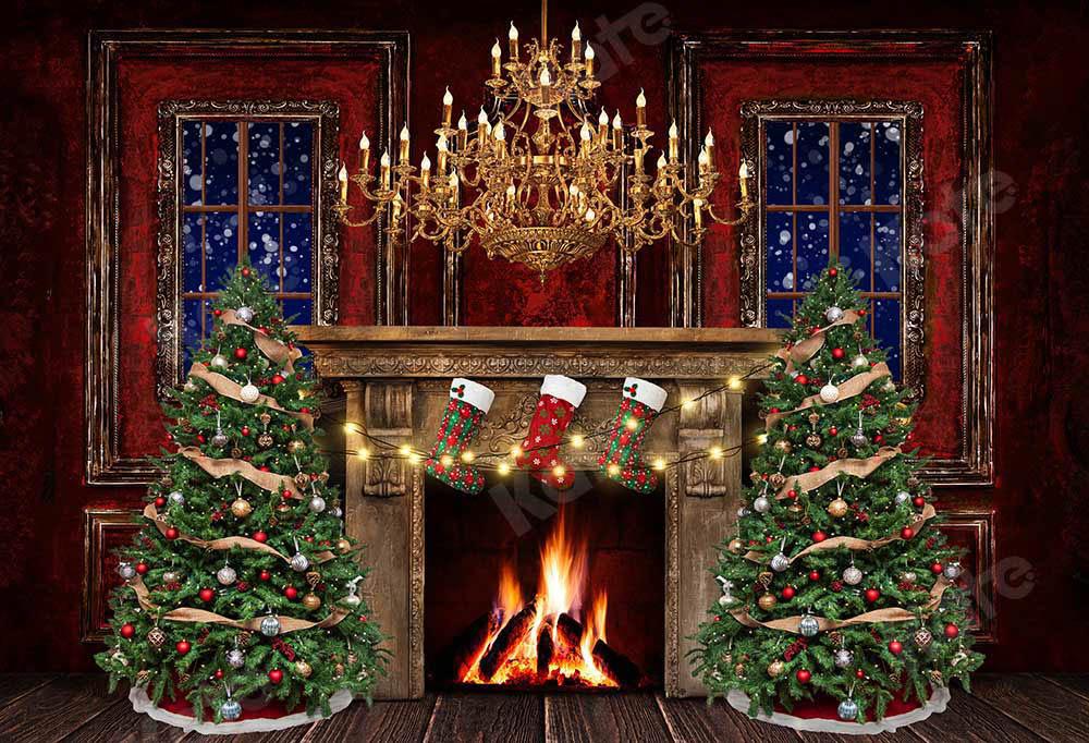 Kate Weihnachten Winter Schnee Kamin Hintergrund von Emetselch