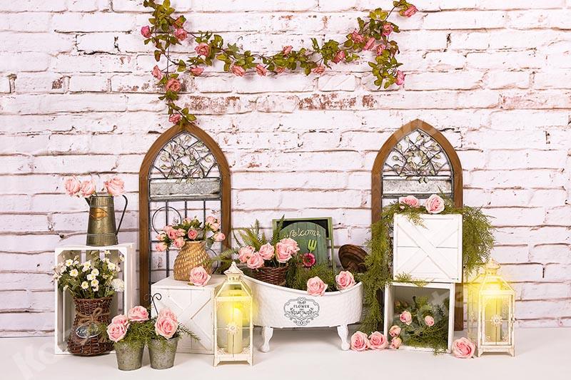 Kate Muttertag Blumen Fenster Baby Bad Backstein Hintergrund von Emetselch