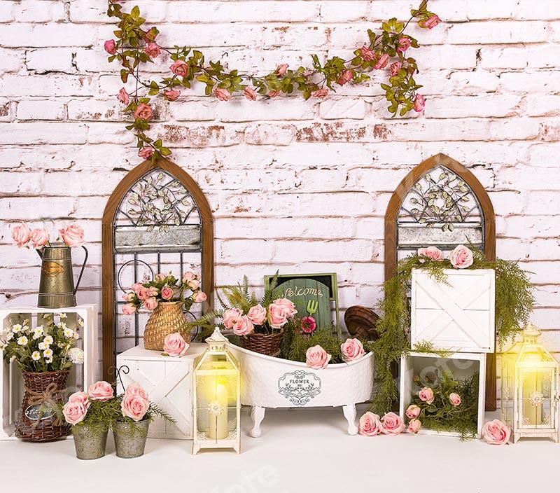 Kate Muttertag Blumen Fenster Baby Bad Backstein Hintergrund von Emetselch