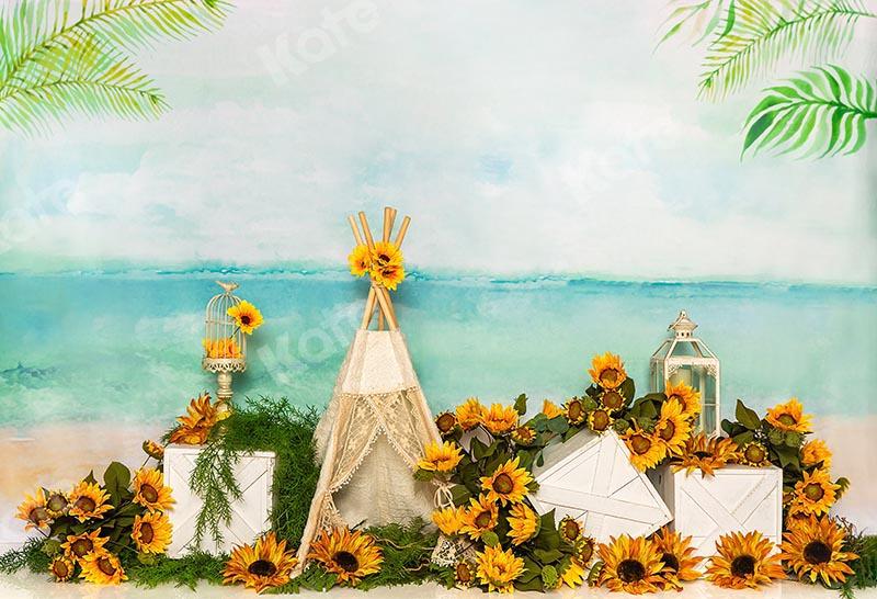 Kate Sommer Cake Smash Hintergrund Sonnenblumen Zelt Meer Urlaub von Emetselch