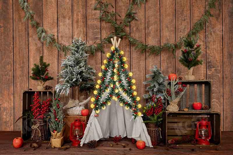 Kate Weihnachten Winter Holz Zelt Hintergrund von Emetselch