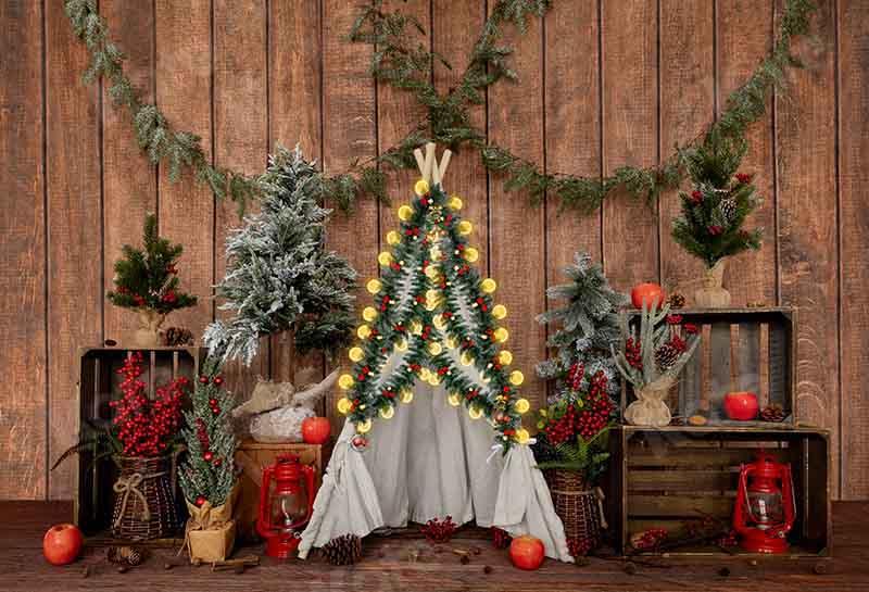 Kate Weihnachten Winter Holz Zelt Hintergrund von Emetselch