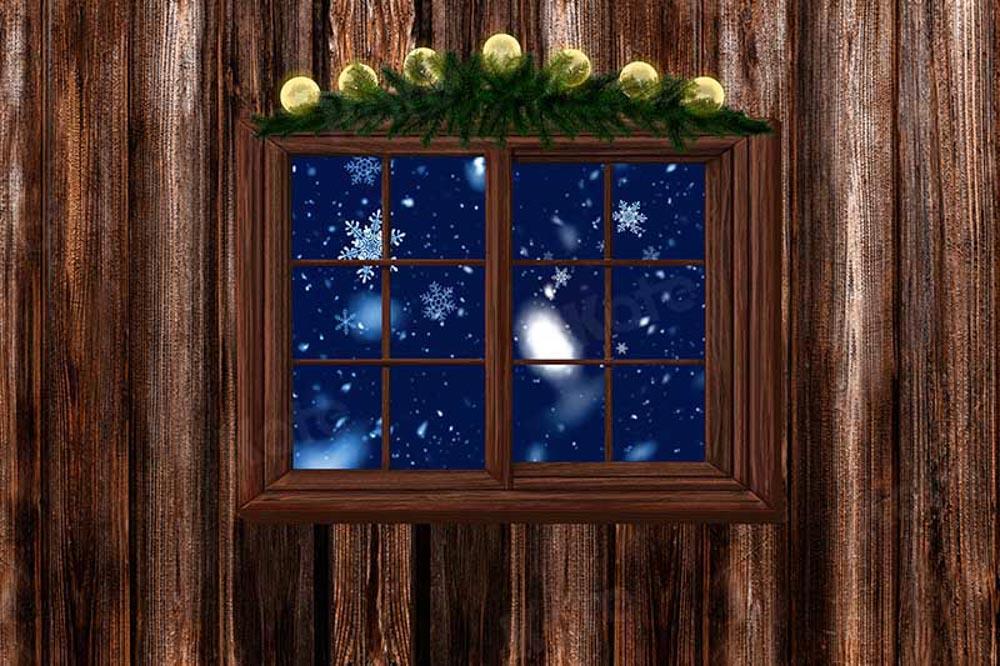 Kate Weihnachten Winter Holz Fenster Schnee Hintergrund von Chain Photography - Kate Backdrop.de