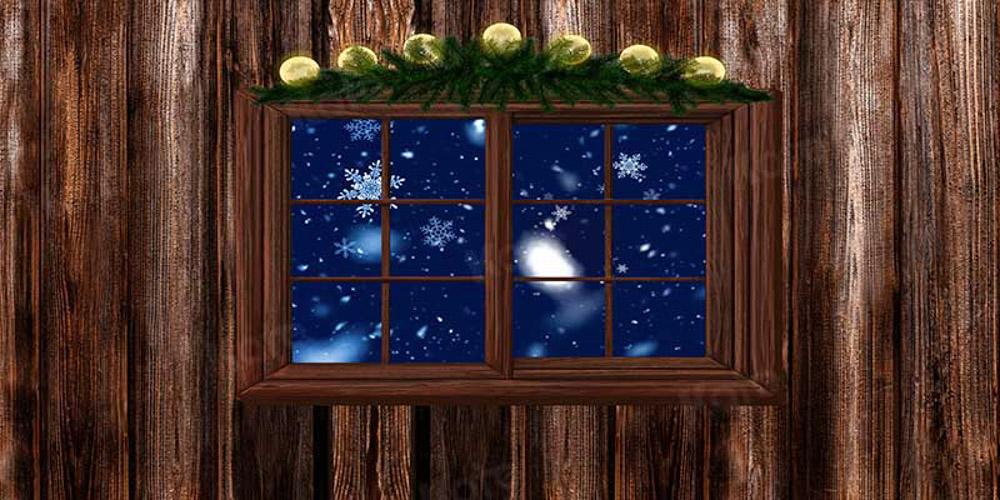 Kate Weihnachten Winter Holz Fenster Schnee Hintergrund von Chain Photography - Kate Backdrop.de
