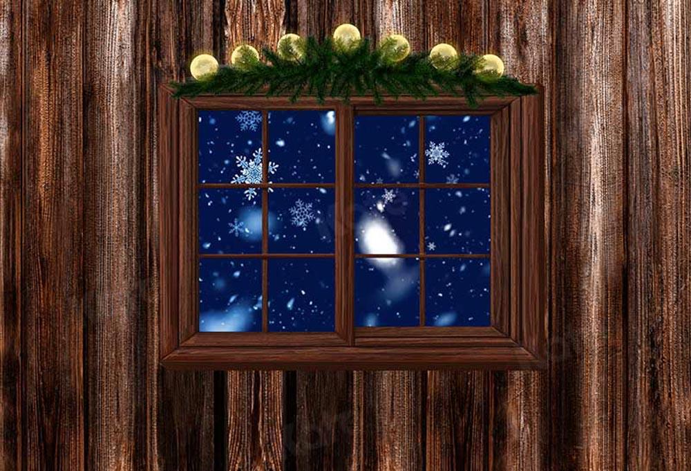 Kate Weihnachten Winter Holz Fenster Schnee Hintergrund von Chain Photography - Kate Backdrop.de