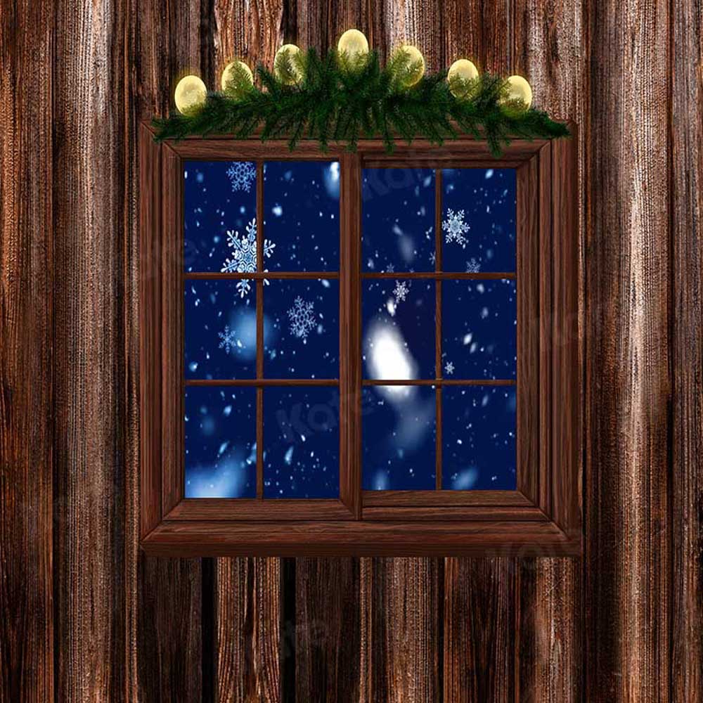 Kate Weihnachten Winter Holz Fenster Schnee Hintergrund von Chain Photography - Kate Backdrop.de