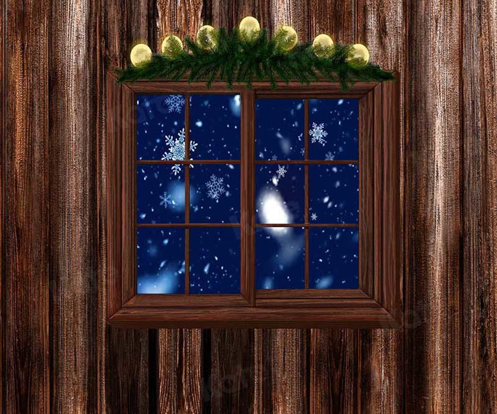 Kate Weihnachten Winter Holz Fenster Schnee Hintergrund von Chain Photography - Kate Backdrop.de