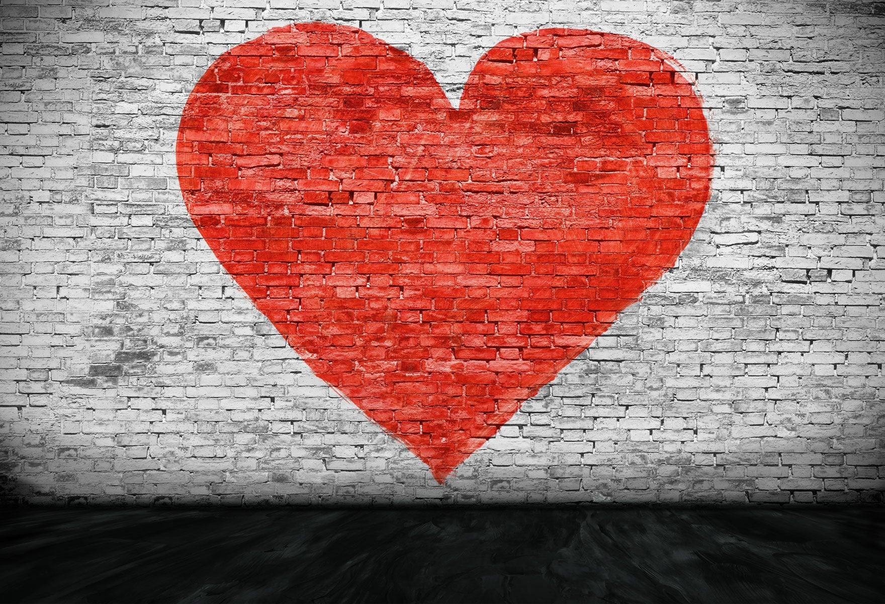 Katebackdrop:Kate Red Heart White Brick Wall Valentines Day Backdrop