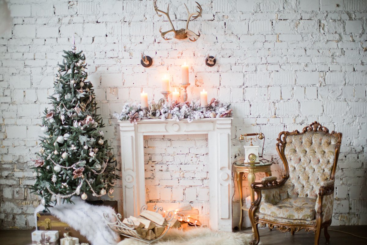 Katebackdrop:Kate white brick wall with fireplace backdrop for family photos