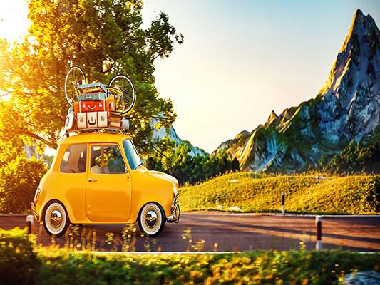 Katebackdrop:Kate Scenery Autumn Cartoon Car With Mountain Backdrop
