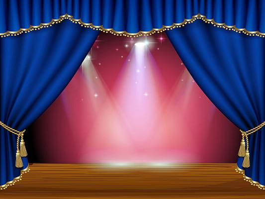 Katebackdrop:Kate Blue Curtain Stage Red Background Light Backdrop