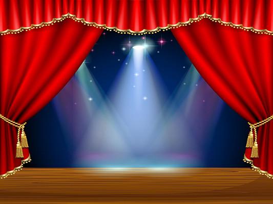 Katebackdrop：Kate Red Curtain Stage Blue Background Light Backdrop