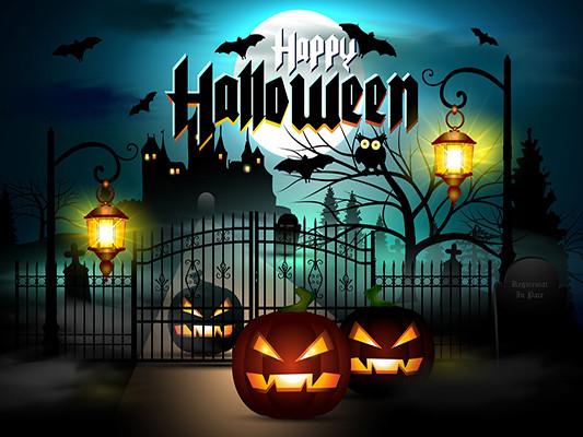 Katebackdrop:Kate Halloween Night Castle Pumpkins Photography Backdrop