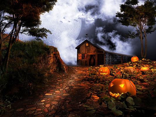 Katebackdrop：Kate Halloween pumpkin Lanterns House Photography Backdrop