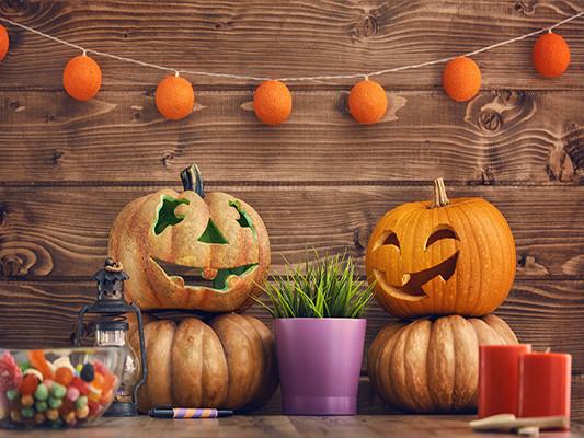 Katebackdrop:Kate Halloween Photo Backdrop For Children Wooden Wall Pumpkins