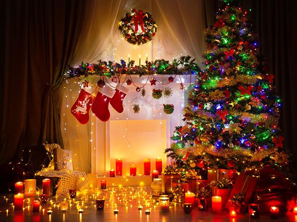 Katebackdrop:Kate Beautiful Christmas Tree Decorating Candle Sock Night Scene Backdrop