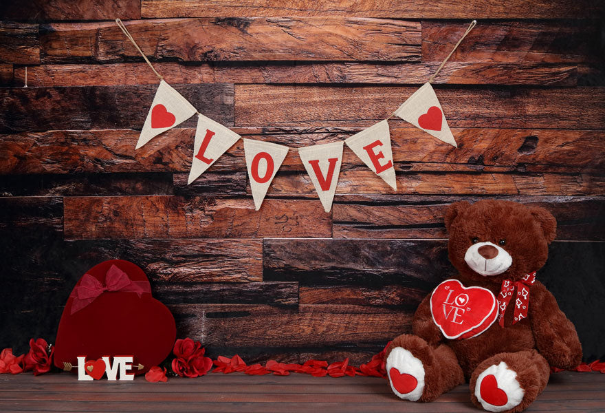 Kate sei mein Valentine Holzwand und Teddybär Liebe Banner - Kate Backdrop.de