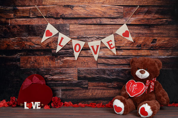Kate sei mein Valentine Holzwand und Teddybär Liebe Banner - Kate Backdrop.de