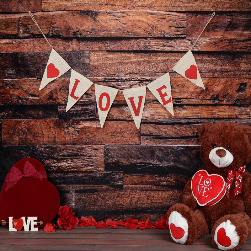 Kate sei mein Valentine Holzwand und Teddybär Liebe Banner - Kate Backdrop.de