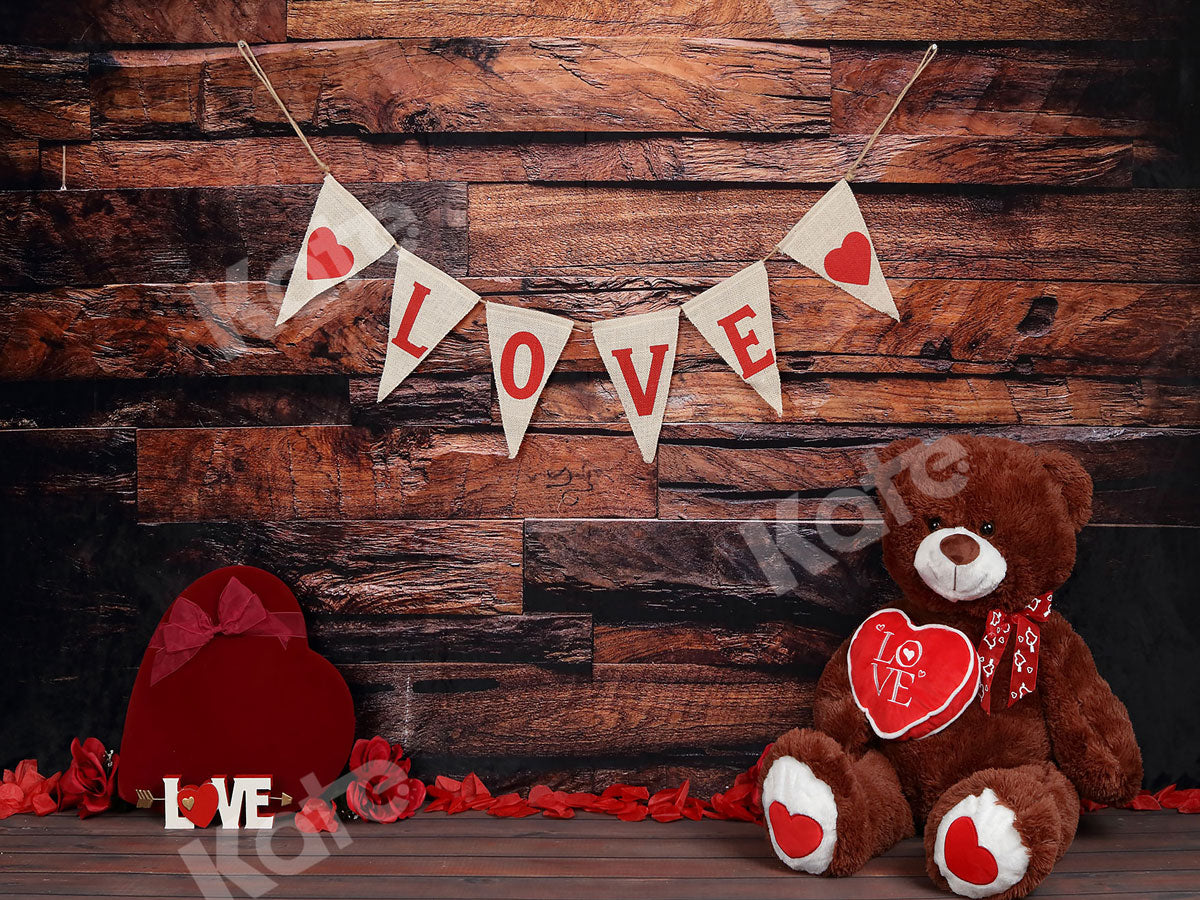 Kate sei mein Valentine Holzwand und Teddybär Liebe Banner - Kate Backdrop.de