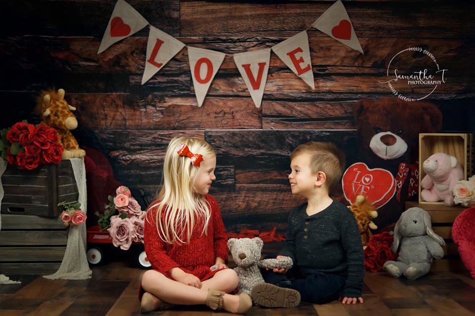 Kate sei mein Valentine Holzwand und Teddybär Liebe Banner - Kate Backdrop.de