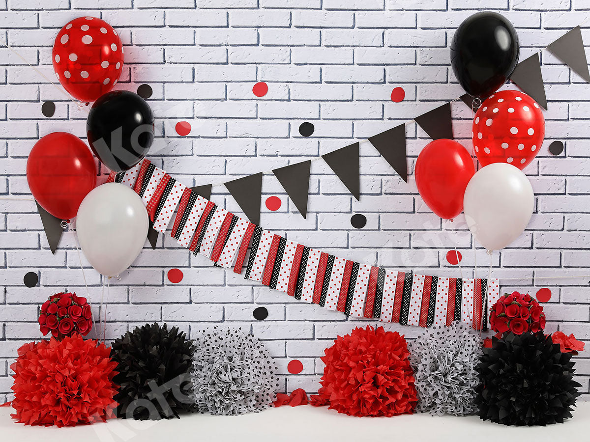 Kate rot Schwarz & Weiß Geburtstag Ballons Hintergrund - Kate Backdrop.de