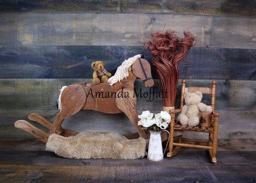 Kate Rocking Horse und Teddybär Kinder Kulisse für Fotografie Entworfen von Amanda Moffatt - Kate Backdrop.de