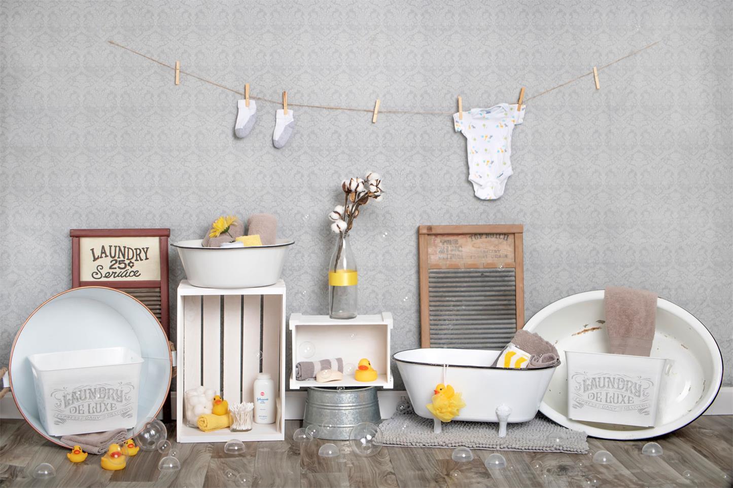 Kate Badezeit Baby Hintergrund Sommer Gummienten und Blasen Fotos von Erin Larkins - Kate Backdrop.de