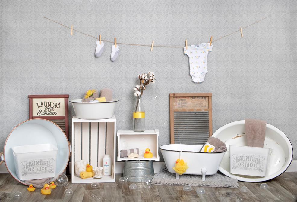 Kate Badezeit Baby Hintergrund Sommer Gummienten und Blasen Fotos von Erin Larkins - Kate Backdrop.de