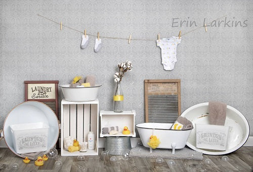 Kate Badezeit Baby Hintergrund Sommer Gummienten und Blasen Fotos von Erin Larkins - Kate Backdrop.de