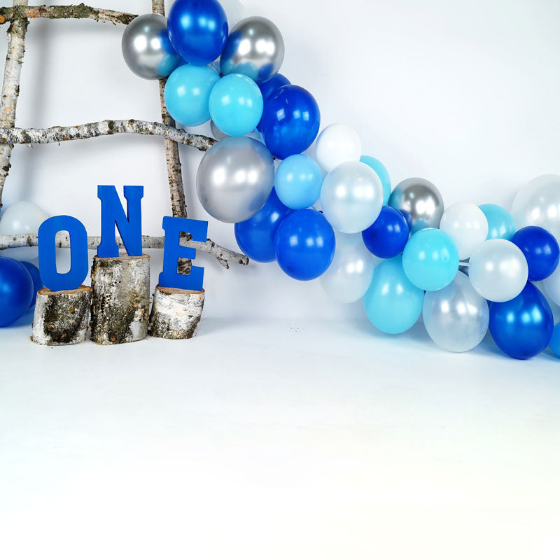 Kate Blaue Luftballons - 1 Geburtstagshintergrund Entworfen von Arica Kirby - Kate Backdrop.de