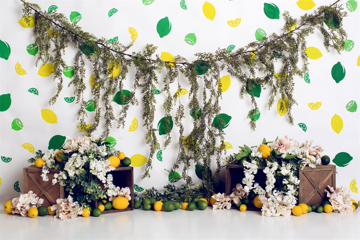 Kate Zitrone Linien mit Blumen Sommer Kinder Kulisse für Fotografie von Megan Leigh Fotografie entworfen - Kate Backdrop.de