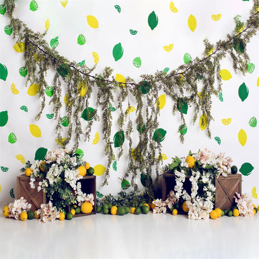 Kate Zitrone Linien mit Blumen Sommer Kinder Kulisse für Fotografie von Megan Leigh Fotografie entworfen - Kate Backdrop.de