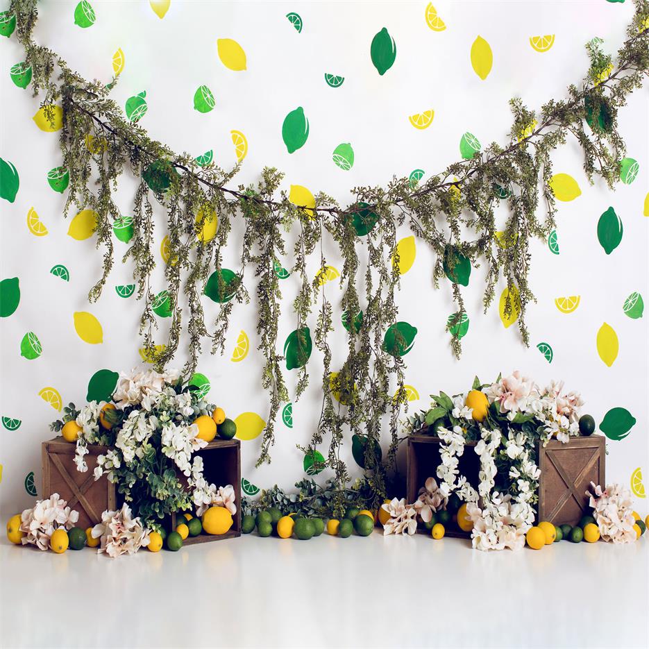 Kate Zitrone Linien mit Blumen Sommer Kinder Kulisse für Fotografie von Megan Leigh Fotografie entworfen - Kate Backdrop.de