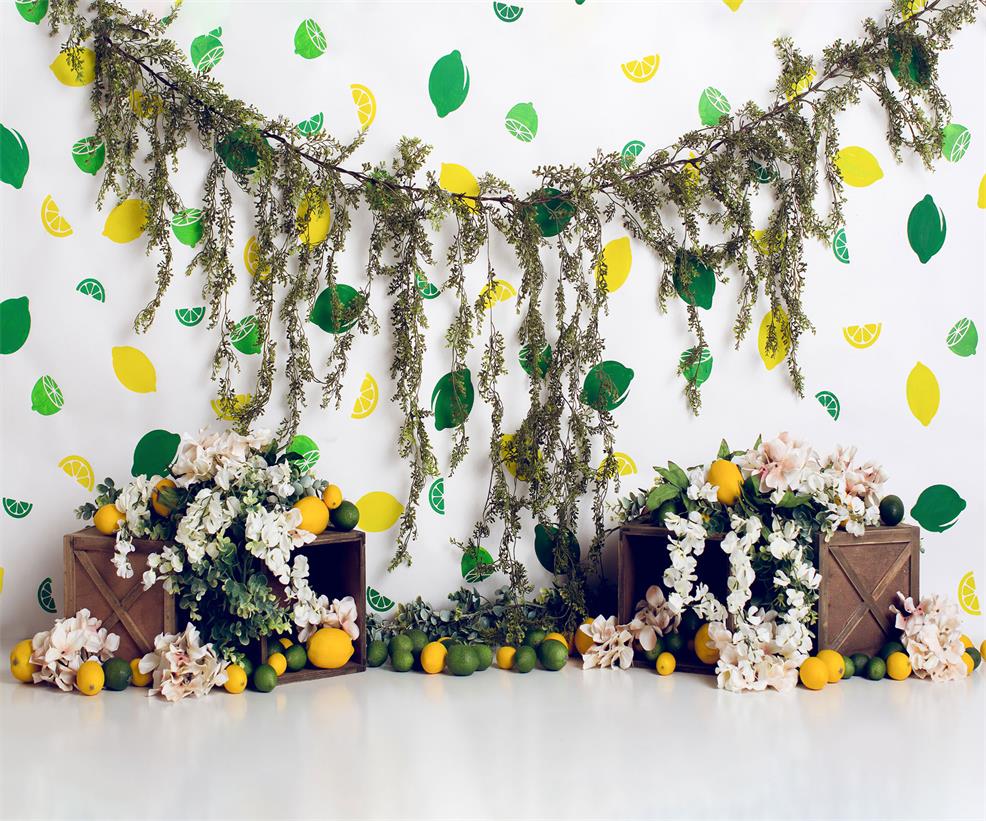 Kate Zitrone Linien mit Blumen Sommer Kinder Kulisse für Fotografie von Megan Leigh Fotografie entworfen - Kate Backdrop.de