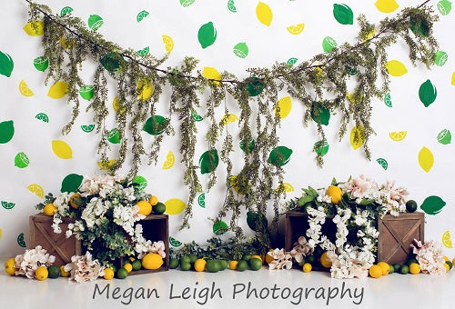 Kate Zitrone Linien mit Blumen Sommer Kinder Kulisse für Fotografie von Megan Leigh Fotografie entworfen - Kate Backdrop.de