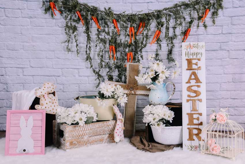 Kate Weiße Blume Karotten Banner Ostern Hintergrund für Fotografie von Kerstan Jessop - Kate Backdrop.de