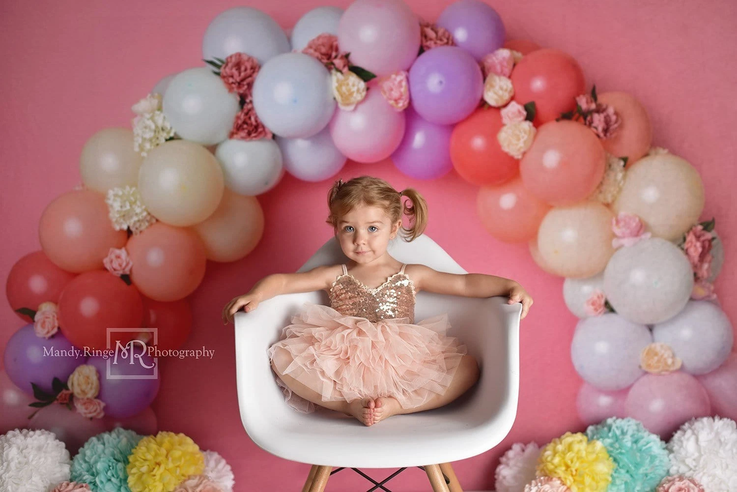 Kate Regenbogen Blumenballon Geburtstags Kinder Hintergrund für Fotografie von Kerry Anderson - Kate Backdrop.de