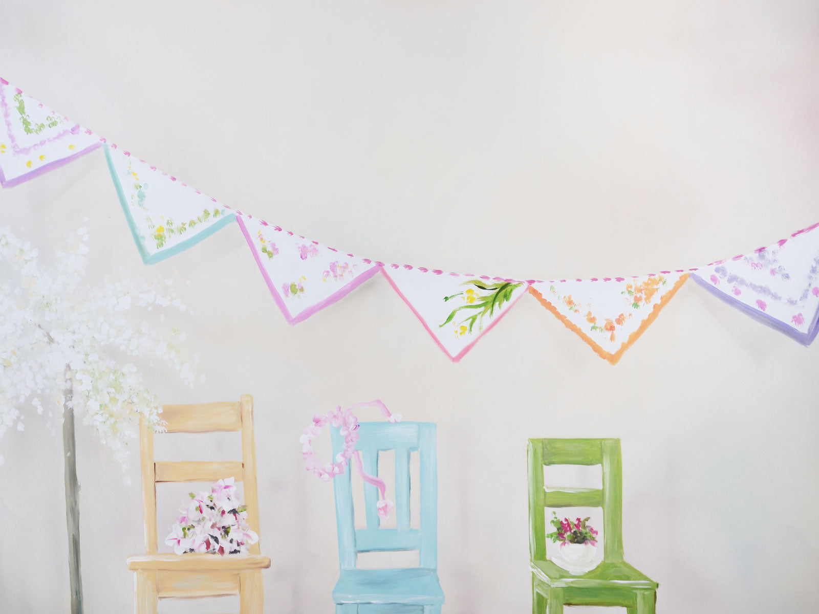 Kate Stühle und weißer Wand-Kinderhintergrund entworfen von Jerry_Sina - Kate Backdrop.de