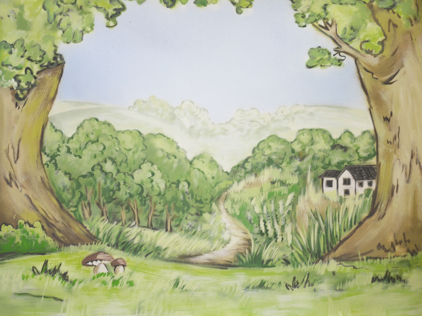 Kate Grüner Baum und Landstraßen-Hintergrund Entworfen von Jerry_Sina - Kate Backdrop.de