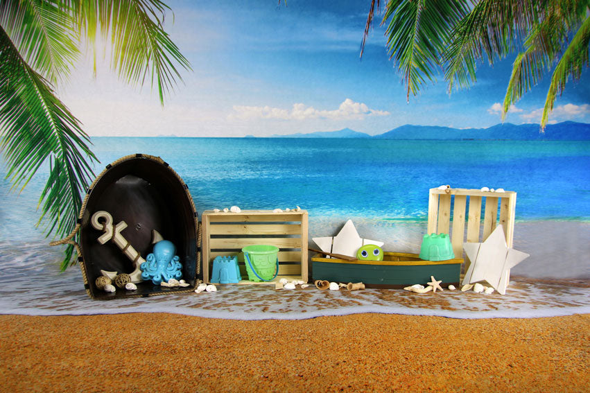 Kate Meerwasserstrand mit Sand für Kinder, die Hintergrund für Fotografie spielen Entworfen von Amanda Moffatt - Kate Backdrop.de