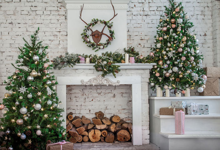 Kate Weihnachtsbaum mit Kamin-weißer warmem Hintergrund für Fotografie - Kate Backdrop.de